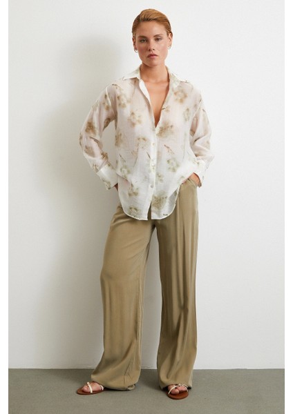 Organze Desenli Tül Gömlek Yeşil fiyatları