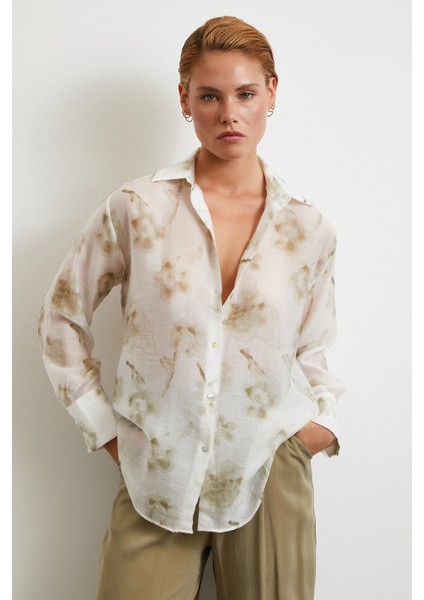 Organze Desenli Tül Gömlek Yeşil modelleri