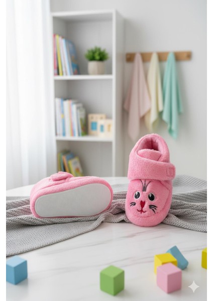 Sevimli Hayvanlar Cırtlı Kaydırmaz Taban Kreş Ev Okul Ayakkabısı Bebek Çocuk Panduf Ev Botu