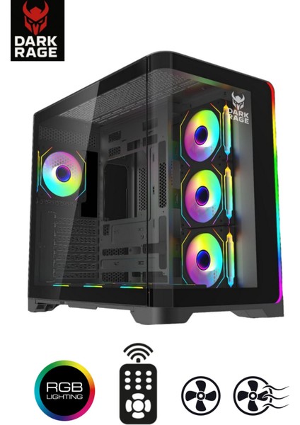 Rgb 7 Fanlı 7X120MM Kumanda + Tuş Rgb Kontrollü Gaming Akvaryum Kasa