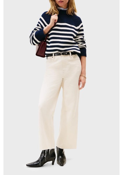 Çizgili Relaxed Fit Yarım Balıkçı Yaka Kazak Bayan Kazak WW0WW46759 0bd fiyatları