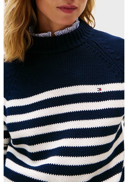 Çizgili Relaxed Fit Yarım Balıkçı Yaka Kazak Bayan Kazak WW0WW46759 0bd fırsatları