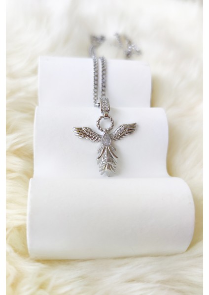 Zirkon Taşlı Anka Kuşu Model Uzun Çelik Kolye 60CM Gümüş fırsatları
