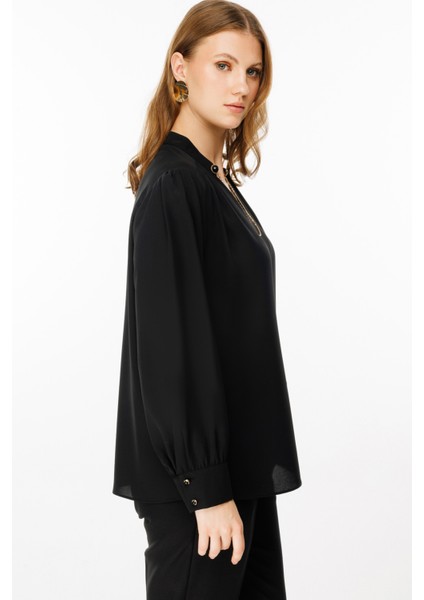 Kadın Büyük Beden Zincir Detaylı Bluz 2501 Siyah