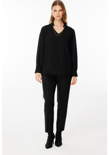 Kadın Büyük Beden Zincir Detaylı Bluz 2501 Siyah modelleri