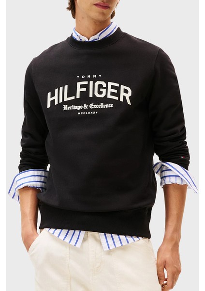 % 100 Pamuk Regular Fit Bisiklet Yaka Logolu Sweat Erkek Sweat MW0MW40067 Bds