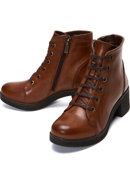 Kadın Taba Fermuarlı Kalın Topuklu Deri Casual Bot 25WFD411418 modelleri