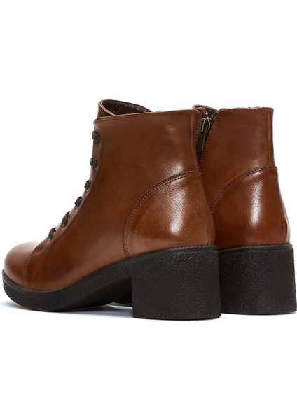 Kadın Taba Fermuarlı Kalın Topuklu Deri Casual Bot 25WFD411418