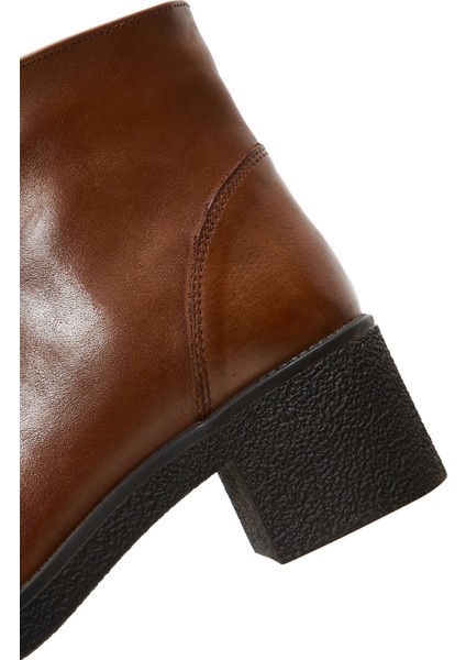 Kadın Taba Fermuarlı Kalın Topuklu Deri Casual Bot 25WFD411418