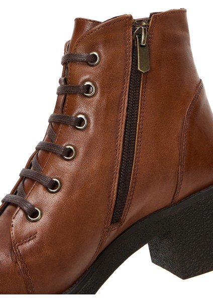 Kadın Taba Fermuarlı Kalın Topuklu Deri Casual Bot 25WFD411418