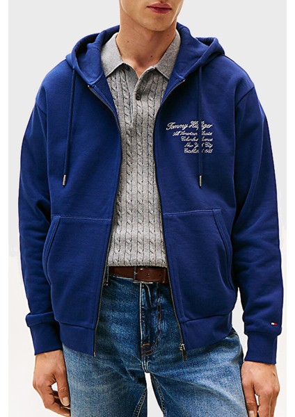 % 100 Pamuk Relaxed Fit Kapüşonlu Logolu Sweat Erkek Sweat MW0MW39683 C7G