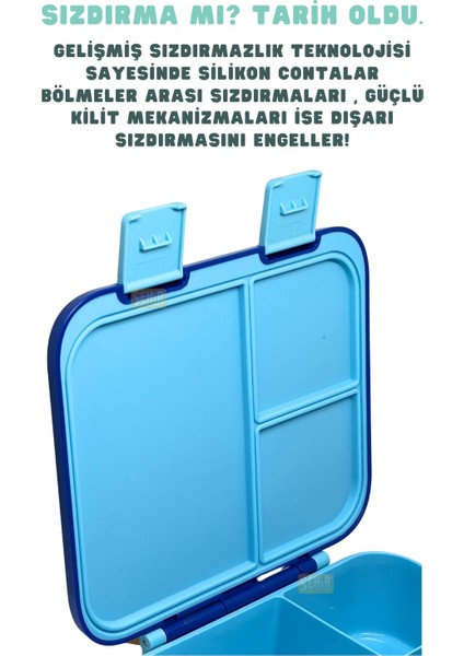 Bento 1000ML Lunchbox Yeni Koleksiyon Tek Katlı 3 Bölmeli Abs Plastik Çocuk Sefer Tası Yemek Kutusu