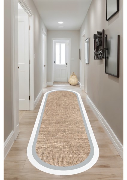 Dijital Baskı Jüt Görünümlü Beyaz Çerçeveli Oval Makinada Yıkanabilir Salon Mutfak Yolluk Halısı fiyatları