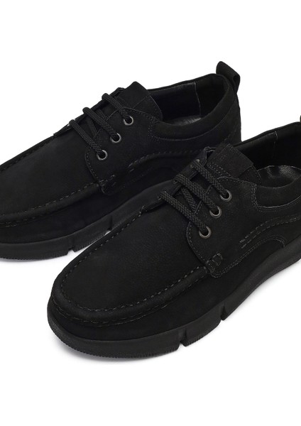 Erkek Siyah Bağcıklı Nubuk Deri Casual Ayakkabı 25WFD7101V3