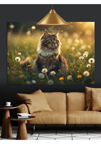Papatyalar Arasında Tüylü Kedi Dekoratif Kanvas - Mdf Ahşap Tablo modelleri