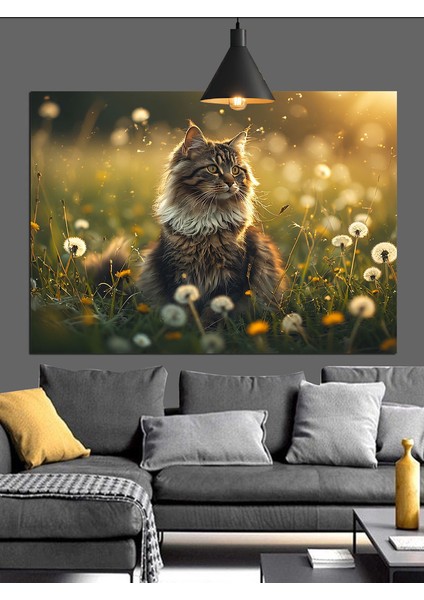 Papatyalar Arasında Tüylü Kedi Dekoratif Kanvas - Mdf Ahşap Tablo fırsatları