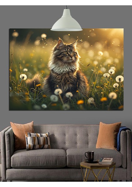 Papatyalar Arasında Tüylü Kedi Dekoratif Kanvas - Mdf Ahşap Tablo indirimleri