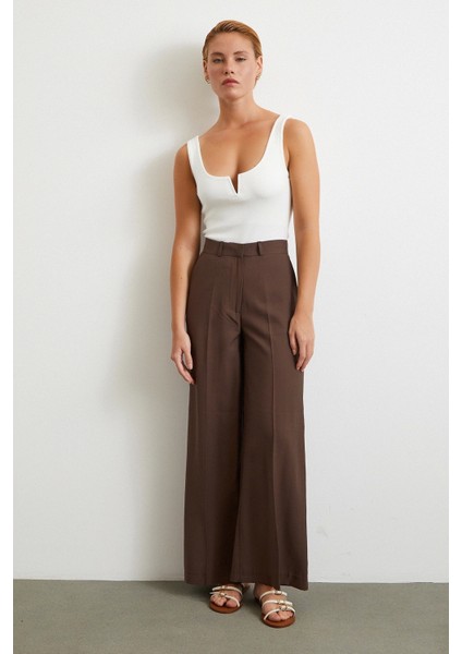 Geniş Paça Palazzo Pantolon Kahve modelleri