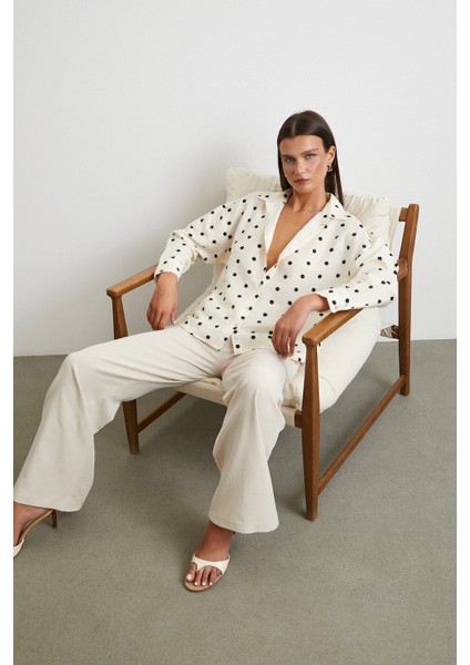 Puantiyeli Oversize Gömlek Siyah