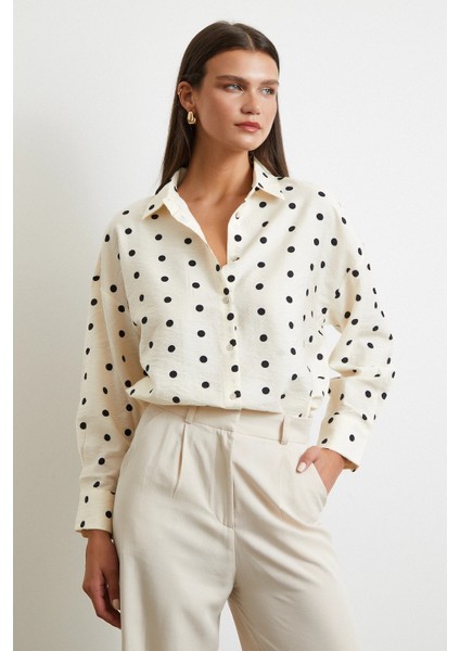 Puantiyeli Oversize Gömlek Siyah modelleri