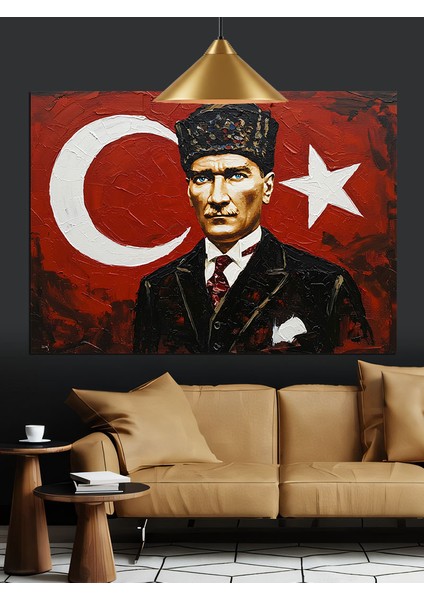 Türk Bayrağı Önünde Atatürk Dekoratif Kanvas - Mdf Ahşap Tablo modelleri