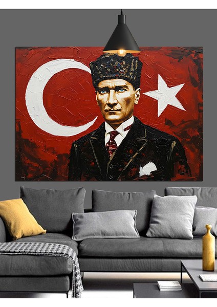 Türk Bayrağı Önünde Atatürk Dekoratif Kanvas - Mdf Ahşap Tablo fırsatları