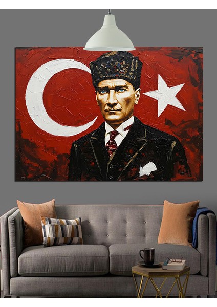 Türk Bayrağı Önünde Atatürk Dekoratif Kanvas - Mdf Ahşap Tablo indirimleri