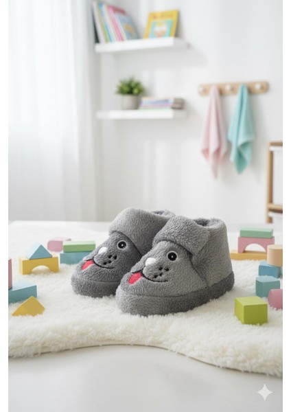 Sevimli Hayvanlar Cırtlı Kaydırmaz Taban Kreş Ev Okul Ayakkabısı Bebek Çocuk Panduf Ev Botu