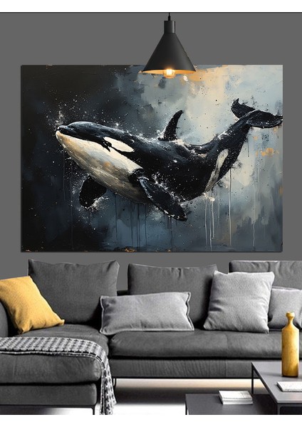 Okyanusta Zıplayan Katil Balina Dekoratif Kanvas - Mdf Ahşap Tablo