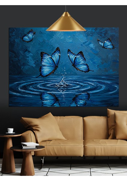 Mavi Kelebekler Su Üstünde Dekoratif Kanvas - Mdf Ahşap Tablo indirimleri