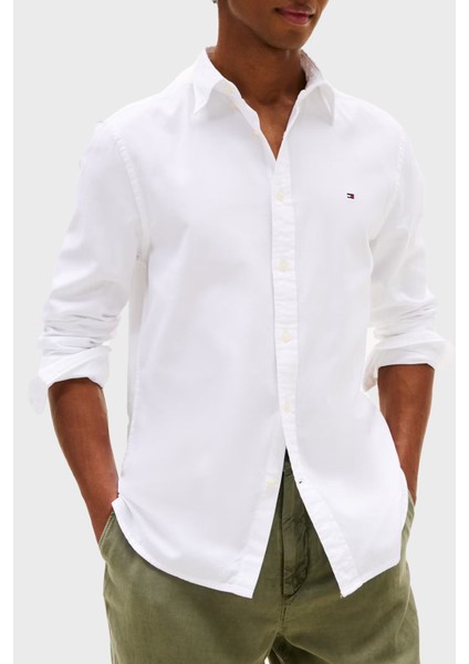 % 100 Pamuk Slim Fit Düğmeli Yaka Gömlek Erkek Gömlek MW0MW37578 Ycf