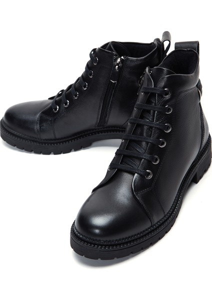 Kadın Siyah Fermuarlı Deri Postal Bot 25WFD410718 modelleri