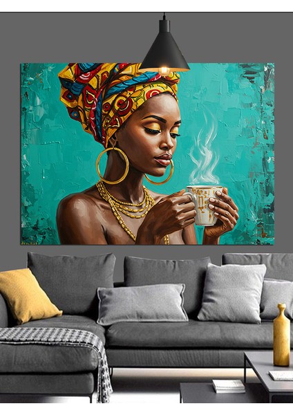 Renkli Başörtülü Afrikalı ve Kahve Dekoratif Kanvas - Mdf Ahşap Tablo modelleri