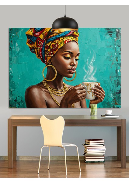 Renkli Başörtülü Afrikalı ve Kahve Dekoratif Kanvas - Mdf Ahşap Tablo indirimleri