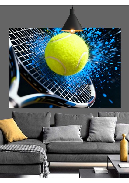 Tenis Raketine Çarpan Top Dekoratif Kanvas - Mdf Ahşap Tablo