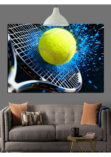 Tenis Raketine Çarpan Top Dekoratif Kanvas - Mdf Ahşap Tablo fiyatları