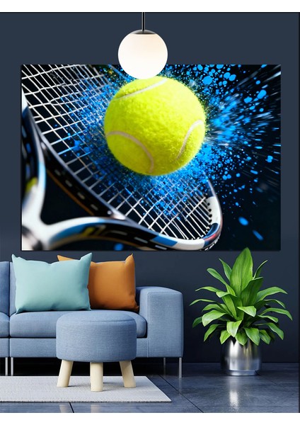 Tenis Raketine Çarpan Top Dekoratif Kanvas - Mdf Ahşap Tablo fırsatları