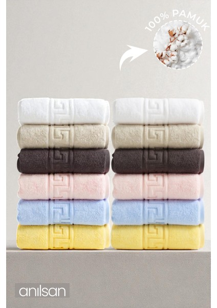 12'li Karışık Greek El Havlusu - 50X90 Cm, 225 Gr, %100 Pamuk, Spa ve Otel Havlusu, Günlük Kullanıma Uygun