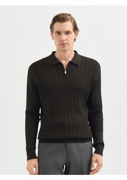 Erkek Regular Fıt Triko Kazak-Kahve fiyatları