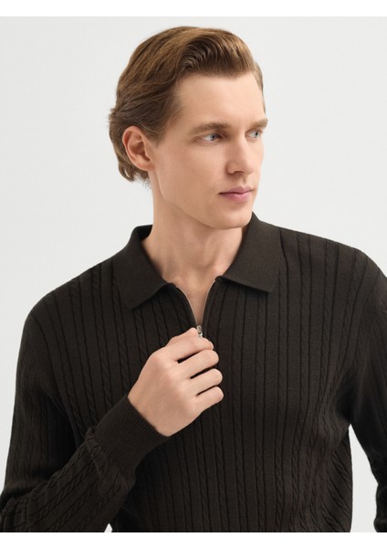 Erkek Regular Fıt Triko Kazak-Kahve fırsatları