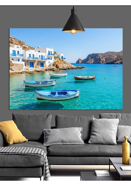 Beyaz Kayıklar Mavi Deniz Dekoratif Kanvas - Mdf Ahşap Tablo