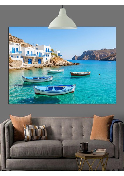 Beyaz Kayıklar Mavi Deniz Dekoratif Kanvas - Mdf Ahşap Tablo fiyatları