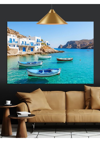 Beyaz Kayıklar Mavi Deniz Dekoratif Kanvas - Mdf Ahşap Tablo indirimleri