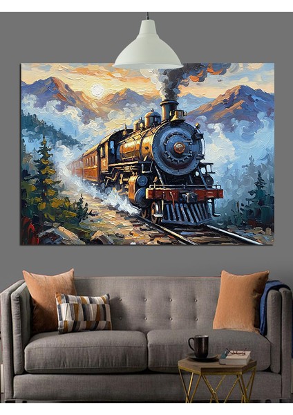 Raylarda Ilerleyen Buharlı Tren Dekoratif Kanvas - Mdf Ahşap Tablo fiyatları