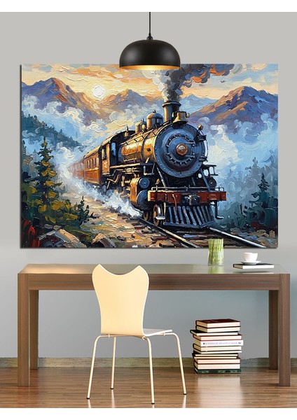 Raylarda Ilerleyen Buharlı Tren Dekoratif Kanvas - Mdf Ahşap Tablo modelleri