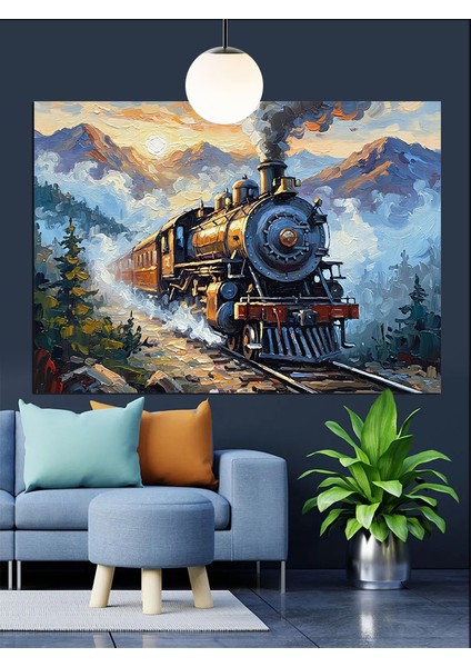 Raylarda Ilerleyen Buharlı Tren Dekoratif Kanvas - Mdf Ahşap Tablo fırsatları