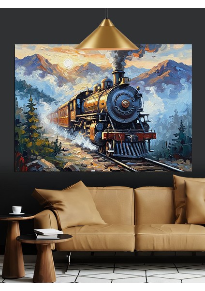 Raylarda Ilerleyen Buharlı Tren Dekoratif Kanvas - Mdf Ahşap Tablo indirimleri