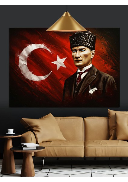 Bayrak Önünde Atatürk Portresi Dekoratif Kanvas - Mdf Ahşap Tablo fiyatları