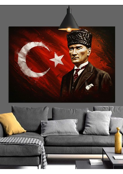 Bayrak Önünde Atatürk Portresi Dekoratif Kanvas - Mdf Ahşap Tablo modelleri