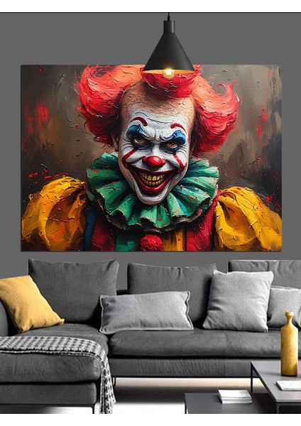 Korkutucu Gülüşlü Palyaço Portresi Dekoratif Kanvas - Mdf Ahşap Tablo